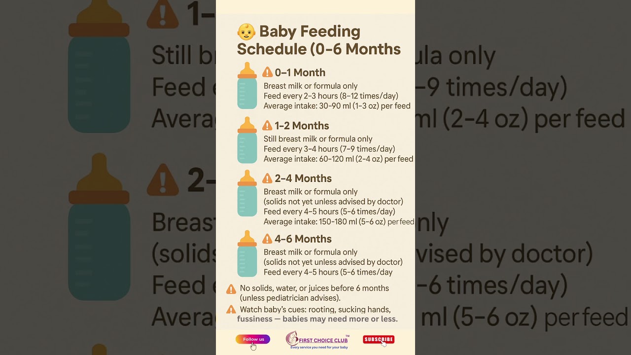 👶 Baby Feeding Schedule (0&ndash;6 Months)