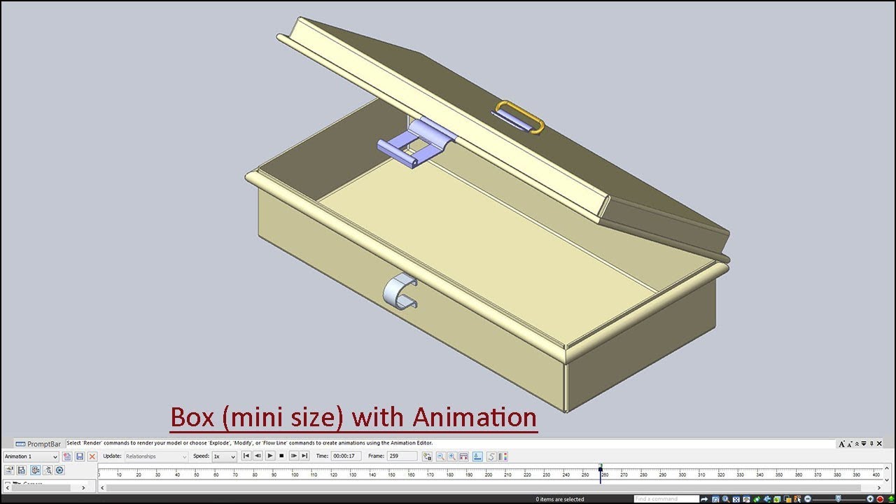 Box (mini size) supported with Animation (Solid Edge Tutorial) with caption and audio narration