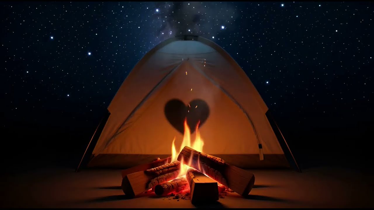 Valentine&rsquo;s Day Campfire Under the Stars 4K ❤️ Crackling Fire + Cozy Tent | Perfect Background 5hrs