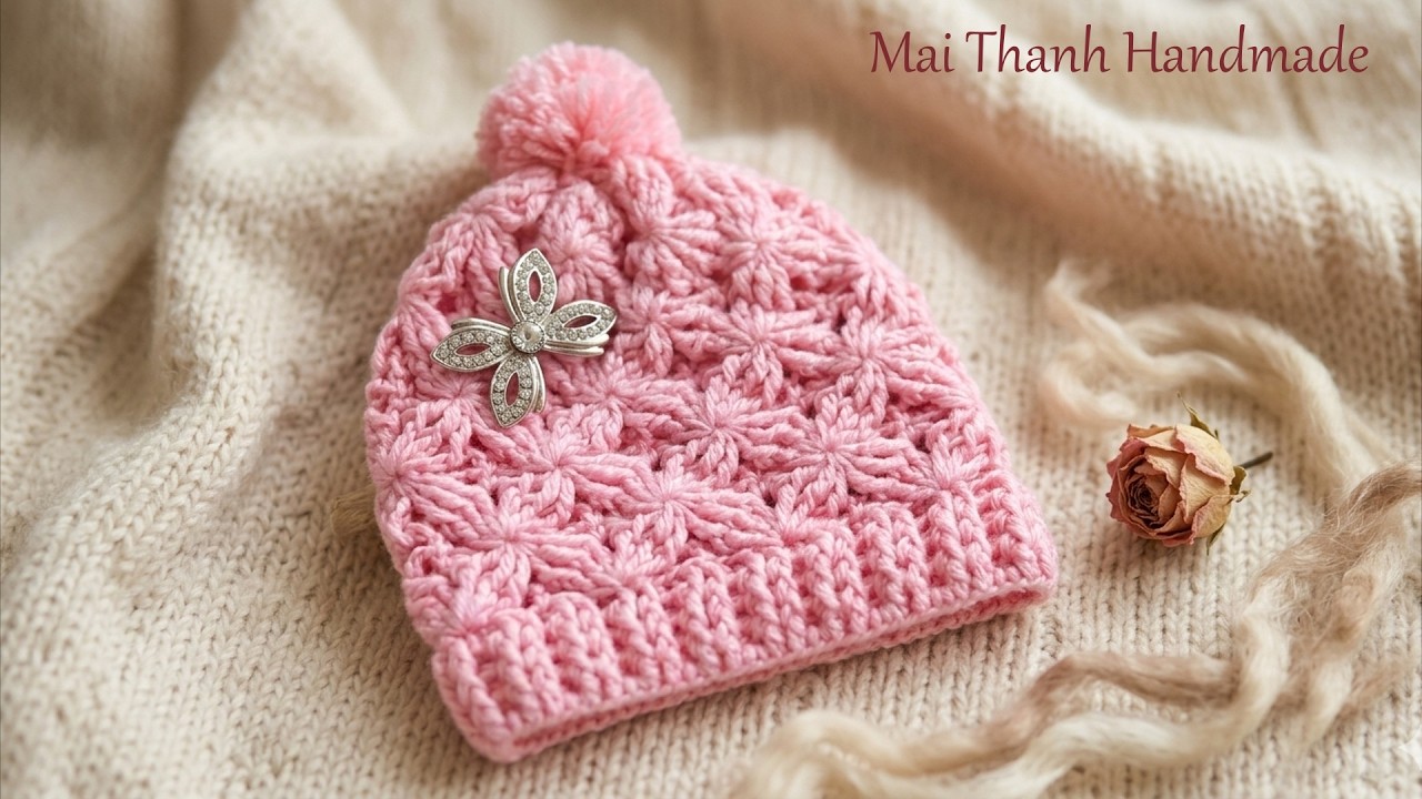 Crochet 3D baby hat tutorial (Eng sub) I Dạy móc nón len hoa văn 3D cho bé gái