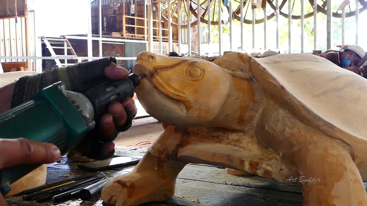 Wood Carving - Big Turtle - How To Carve The Big Turtle From One Piece of Wood  - Woodworking Skill