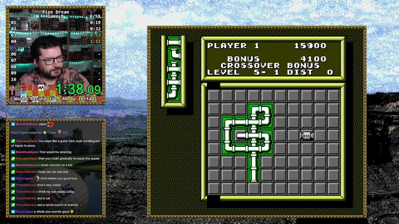 🥴 Pipe Dream (NES): Game B in 7:53 🙈