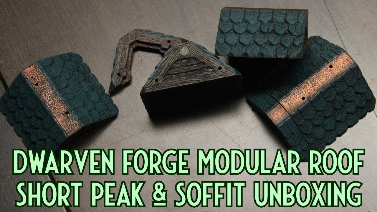 Распаковка модульной крыши Dwarven Forge с коротким коньком и подшивкой.
