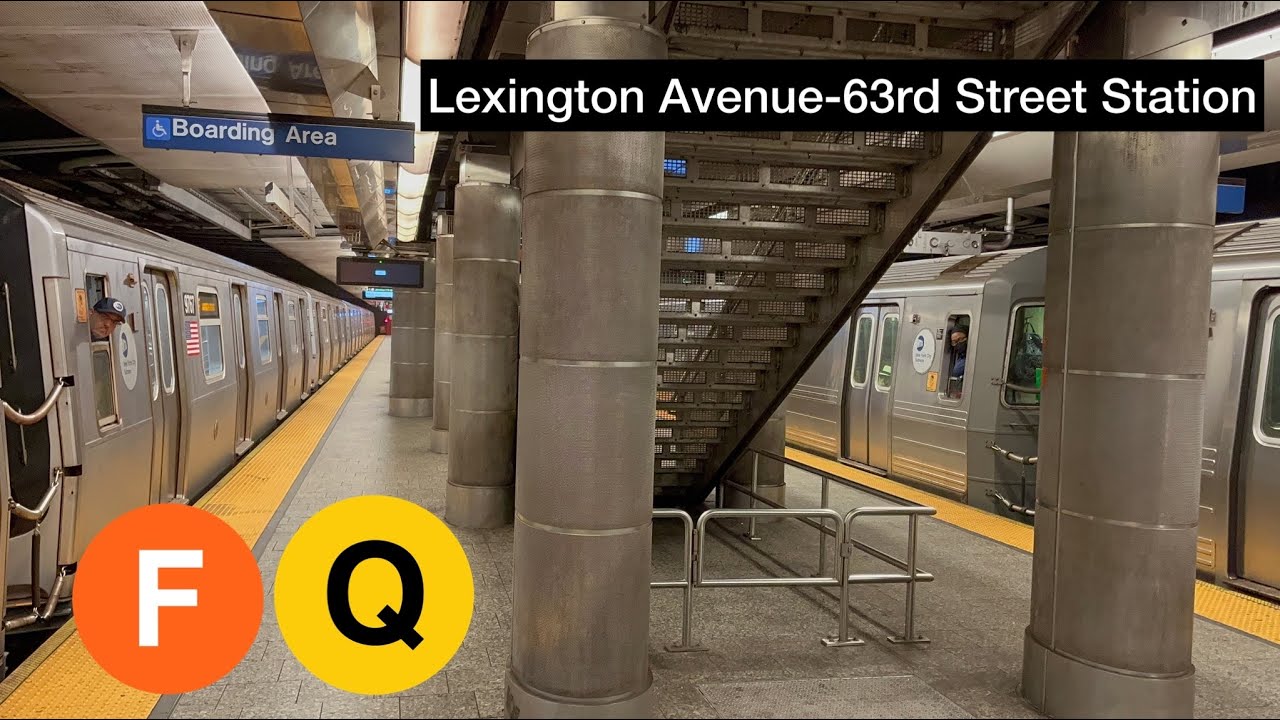 MTA Subway: (F) and (Q) Train Action @ Lexington Avenue-63rd Street Station (R160A/B, R46, R68A)
