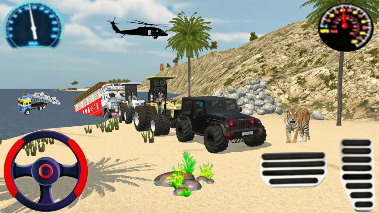 Indian truck stuck in mud tractor and car rescue the truck#simulationgames #drivinggames