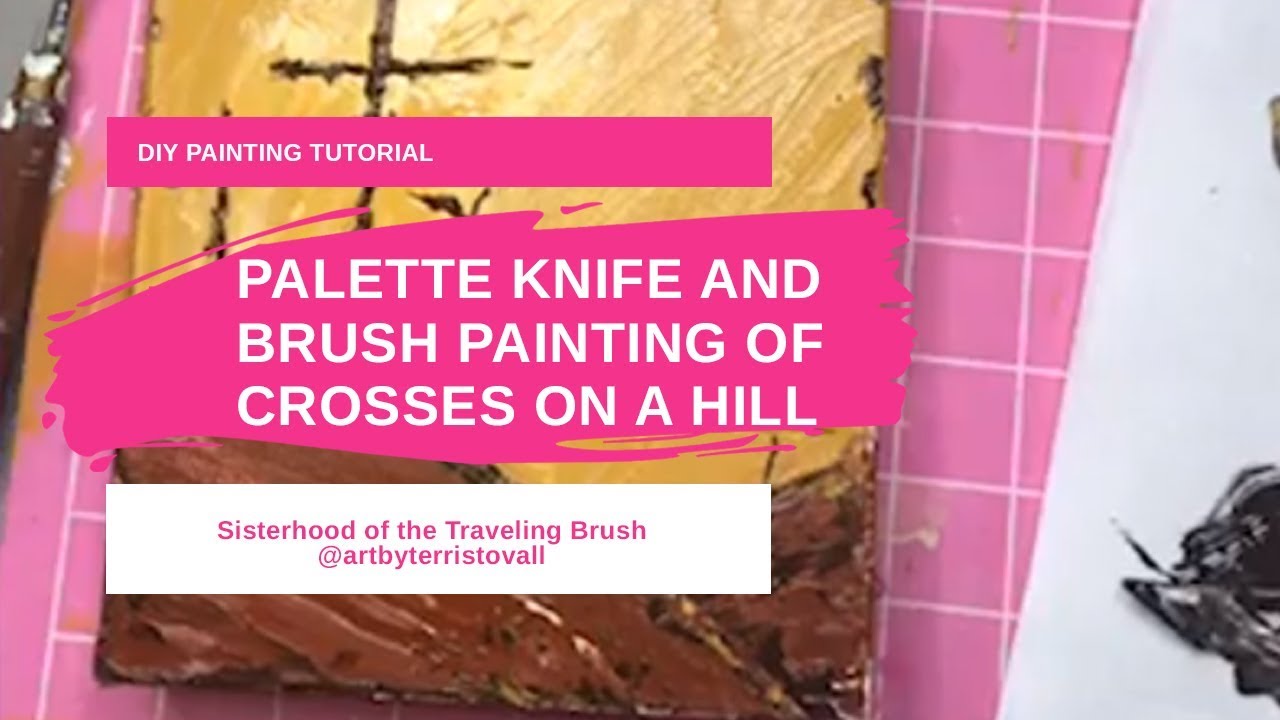 Palette Knife And Brush Painting of Crosses On A Hill With Only 3 Colors of Paint  6 x 6 Canvas