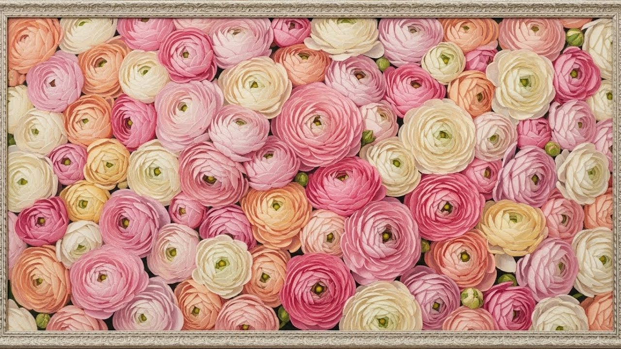 Frame TV Art: Soft Pastel Ranunculus Flowers in Elegant Harmony | 4K Ambient Art