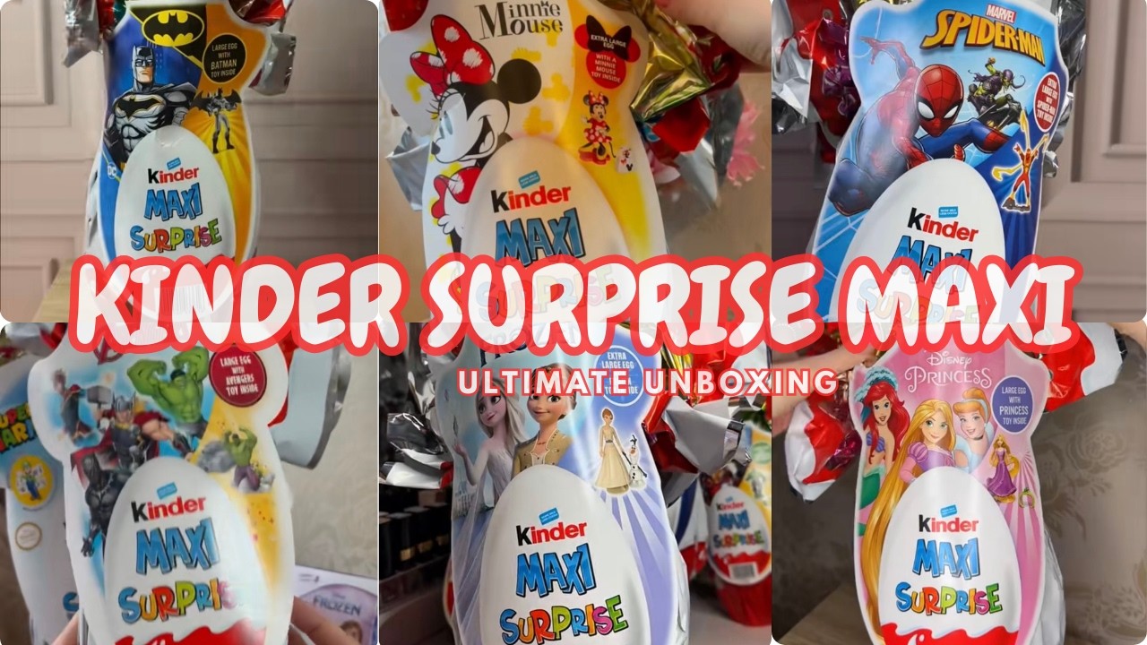 ASMR Kinder Surprise Maxi Mega Unboxing | Barbie, Disney, Marvel, Mario