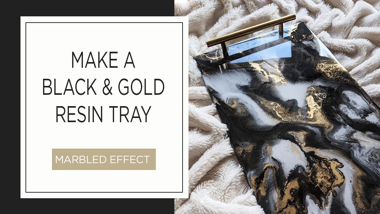 Make a black and gold marbled resin serving tray