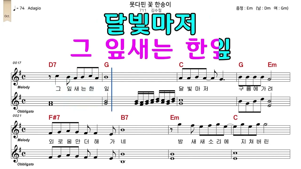 못다핀꽃한송이 김수철 악보와노래