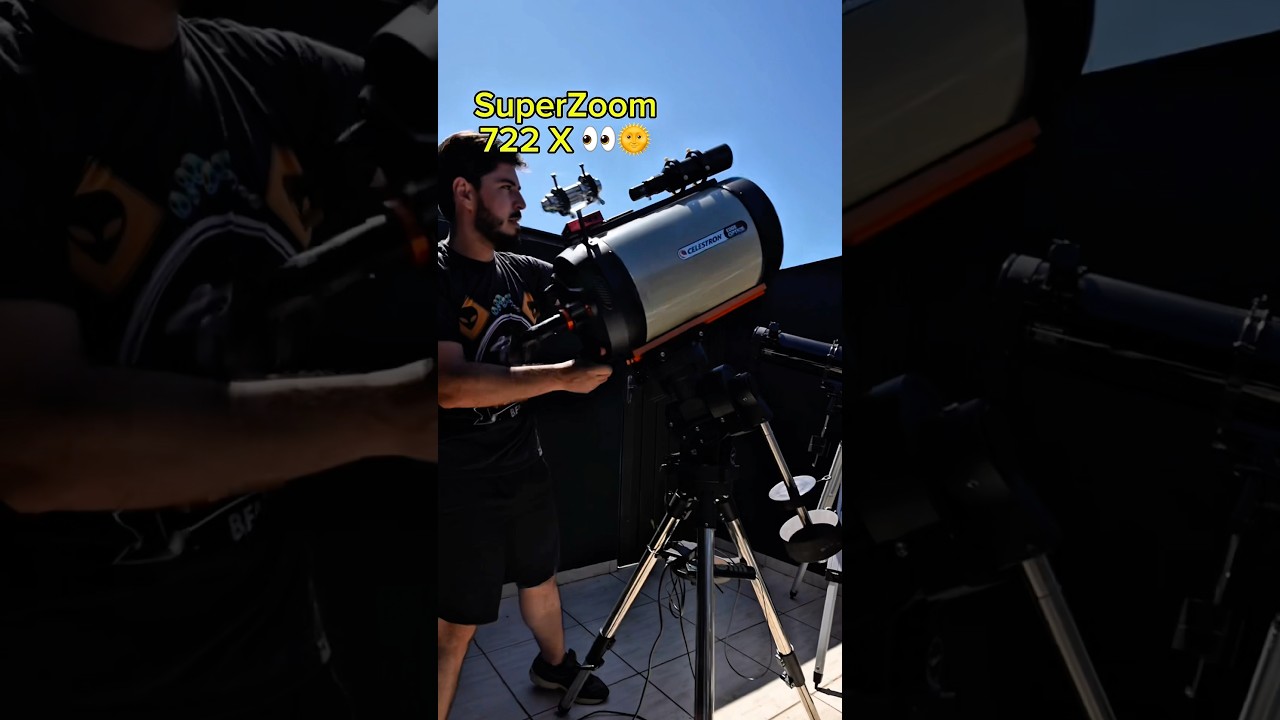 Apontei meu telesc&oacute;pio para o Sol com 722 X de zoom - mancha solar gigantesca #shorts #astronomia
