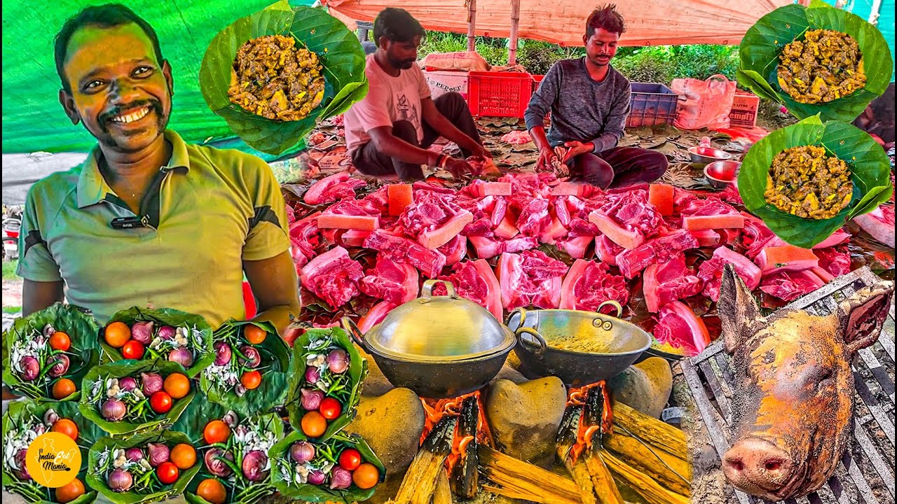 झारखंडी देसी स्टाइल सुअर मीट/Pork Meat At Adivasi Bazar l Ranchi Street Food