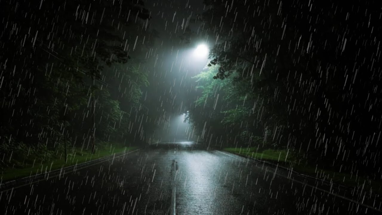 Heavy Rain Along a Silent City Road for Stress Relief | Cinematic Night ASMR