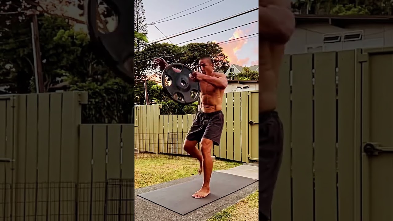 45 lbs./20.5 kg. Weight Plate Orbit Lunge - age 53, August 20, 2022, 6:57 pm