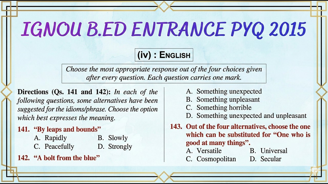 IGNOU B.Ed Entrance Previous Year Question Paper 2015 | Part B | English PYQs
