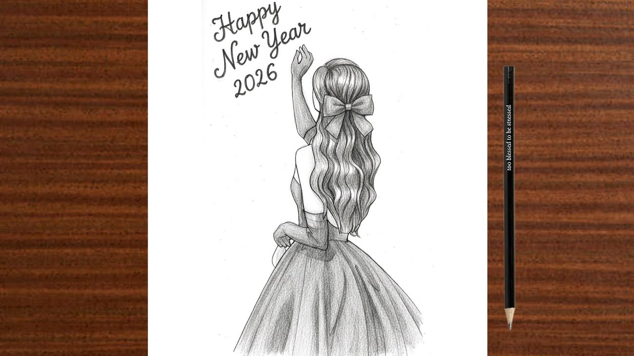 Happy New Year 2026 Drawing ✨ | Girl Pencil Sketch | Easy & Beautiful New Year Art