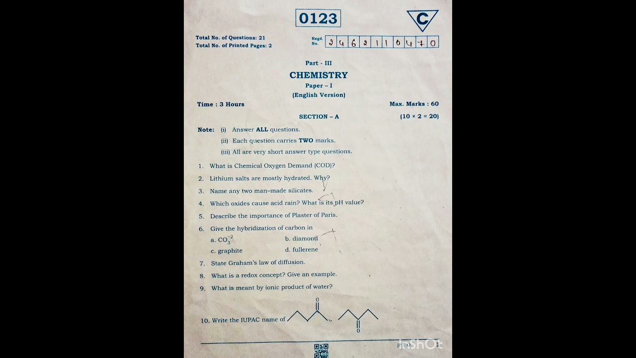 Inter 1st year chemistry 2024 question paper.TS