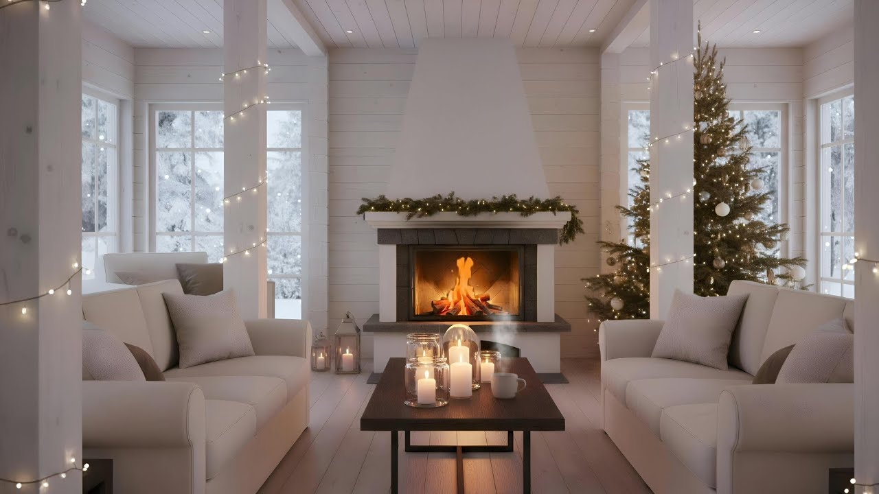 Relaxing Winter Jazz 🔥 Fireplace Ambience ❄️ Cozy Snowy Cabin for Focus & Relaxation