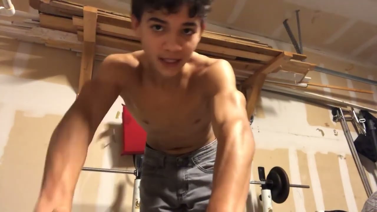 14 year old flexing upper body and abs