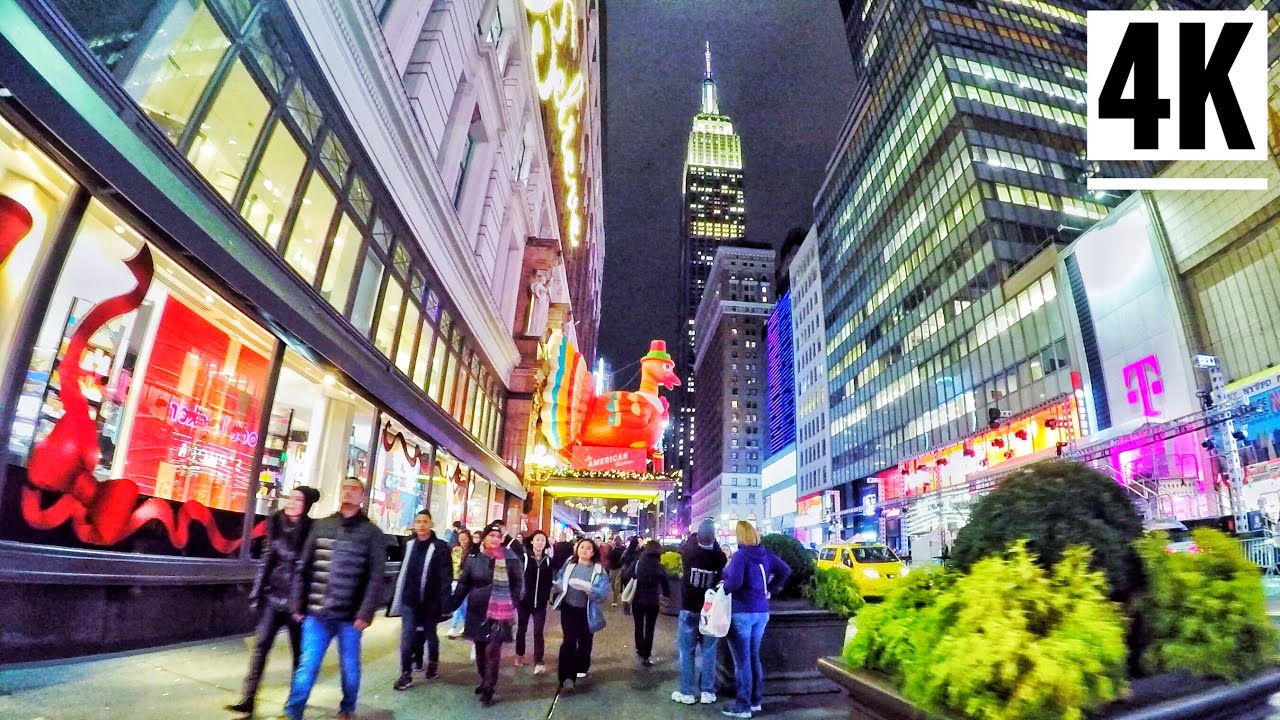 ⁴ᴷ⁶⁰ Macy's Herald Square Christmas Windows 2019 Walking Tour, Manhattan, New York City (Night)