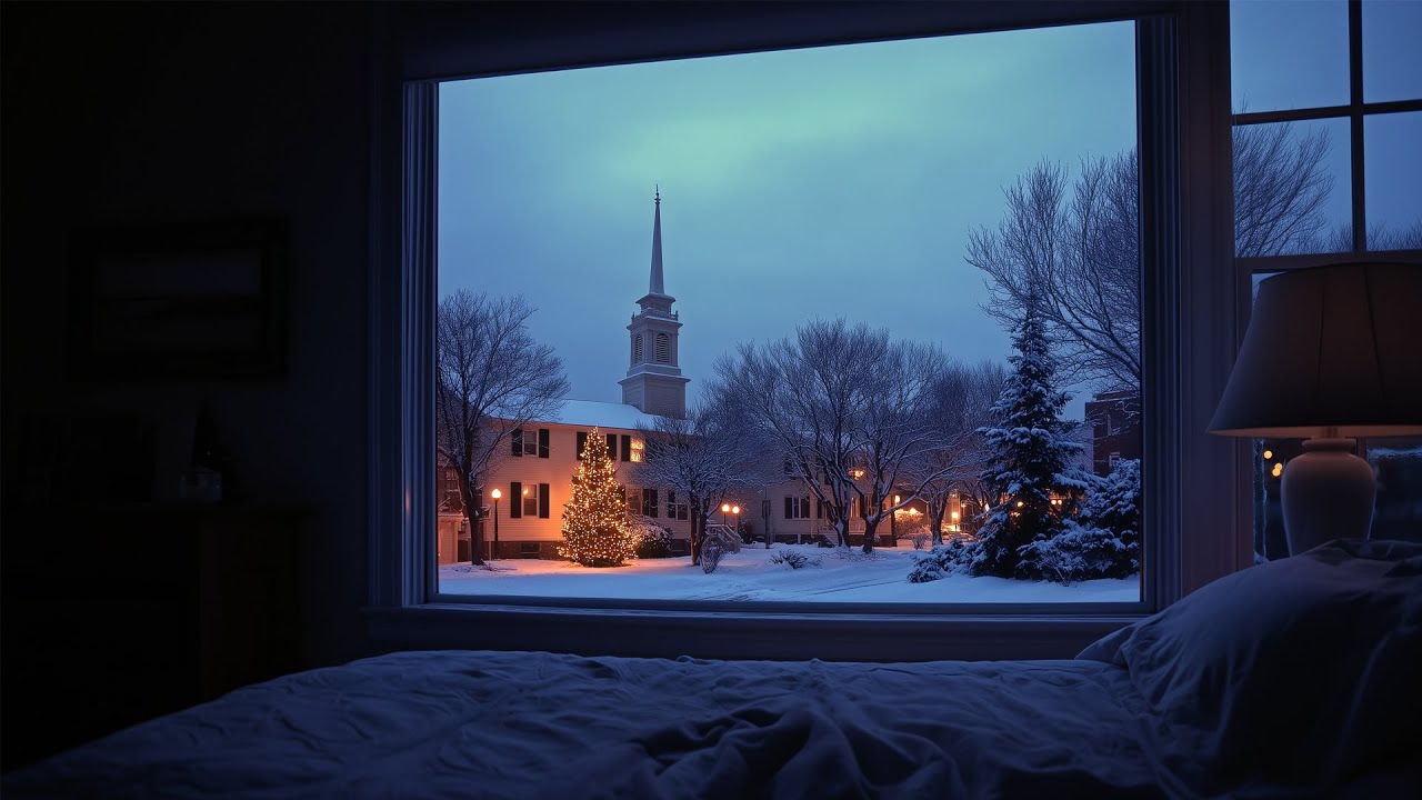A Snowy Christmas Night In Rhode Island🎄Relaxing Christmas Ambience For Reading, Sleeping, Etc.