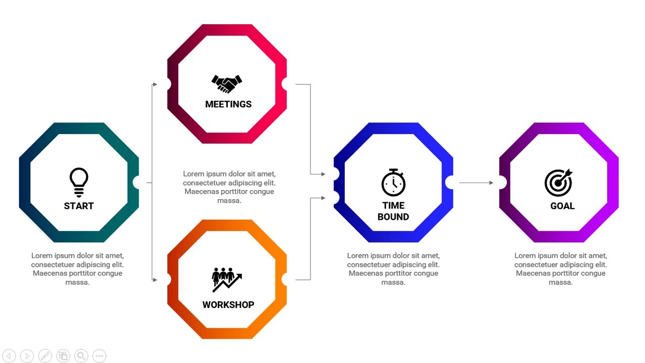 Create 5 Steps Flowchart Slide in PowerPoint. Tutorial No. 858