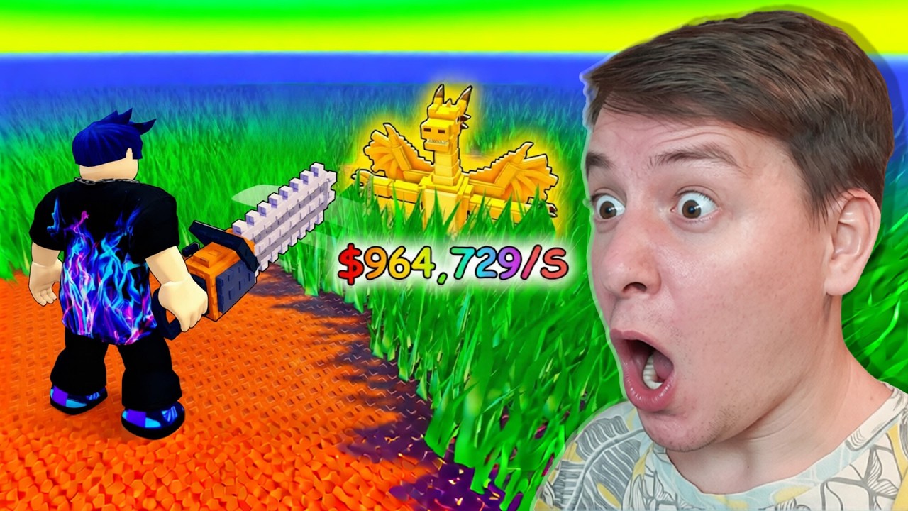 😱 ЧЕЛЛЕНДЖ ОТ 0$ ДО 1Qa$ 🤑 ВЫКОСИЛ БРЕЙНРОТОВ 🌾 В CUT GRASS FOR BRAINROTS в Роблокс!