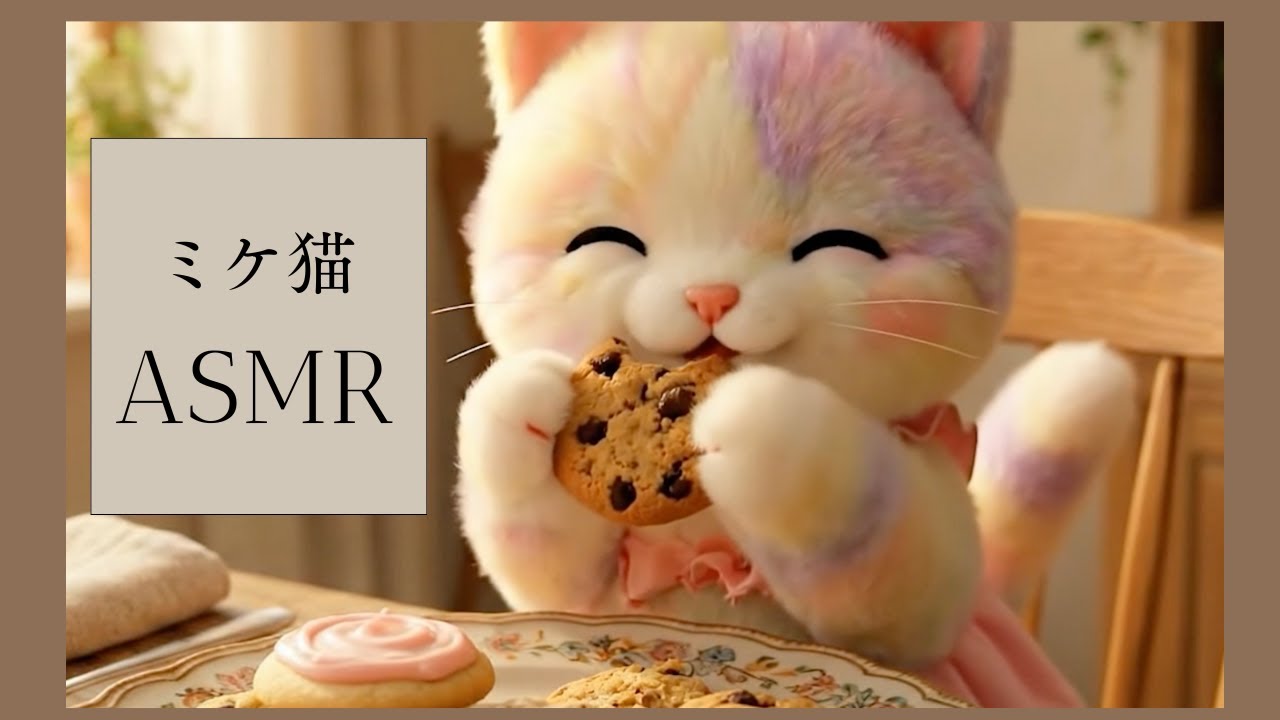 【至福のASMR】ふわふわミケ猫ちゃんがクッキーをサクサク食べる音🍪癒しのおやつタイム
