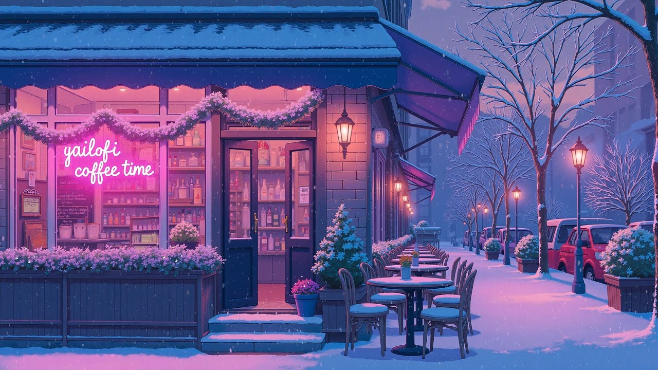 Gentle Winter Café ❄️ Snowy Evening Street with Lofi Coffee ☕ Soft Lofi Music for Relax, Study, Work