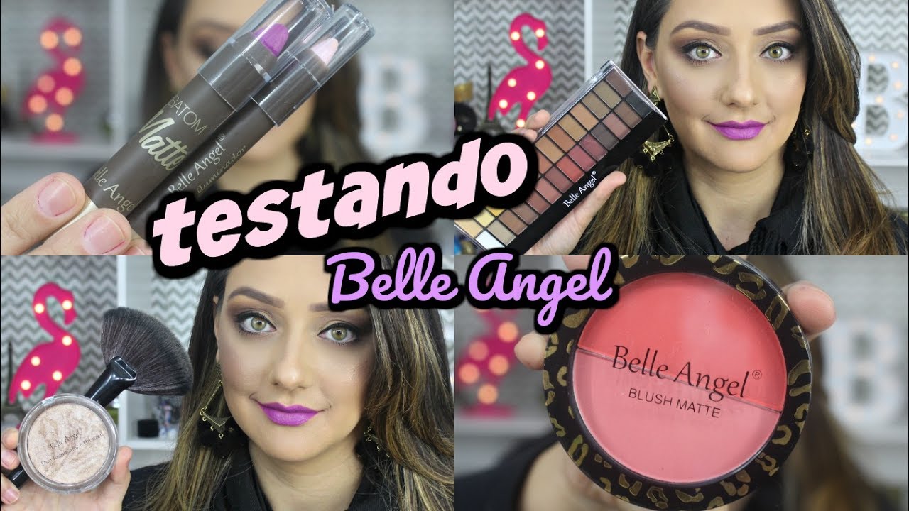 TESTANDO PRODUTOS BELLE ANGEL PALETA DE SOMBRAS, BLUSH, ILUMINADOR, BATOM
