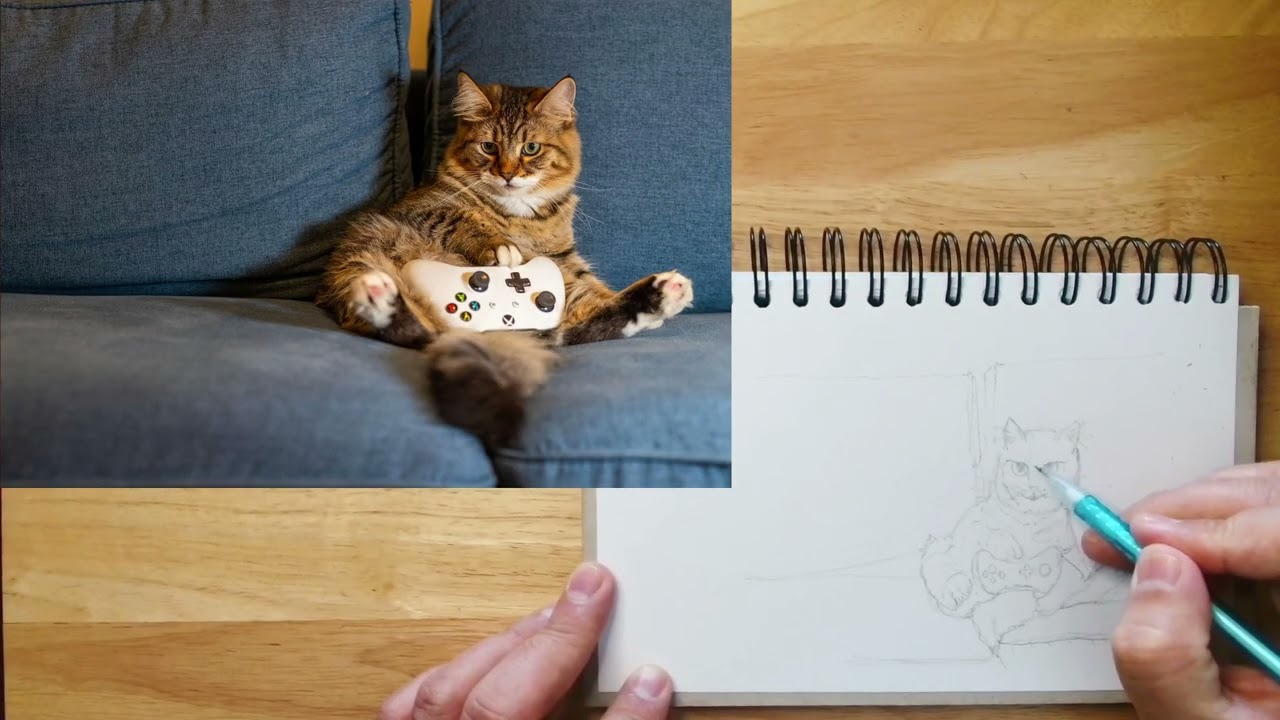 Let's Draw Together 12: Ginger Gamer Cat.      Lo Fi jams, drawing, company, background music,
