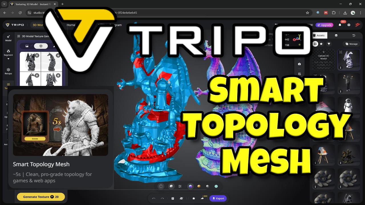Tripo 3D Generative AI - Smart Mesh Update March 2026 - Incredible fast processing with good results