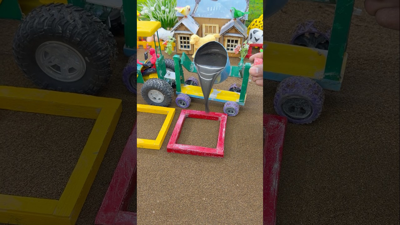 Mini Tractor Cement Pouring into Hand Pump Base 🚜🧱 | Realistic Mini Construction #shorts