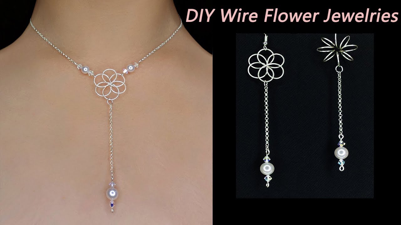 Easy DIY: How to Make Wire Wrapped Flower Necklace with Pearl/3D Wire Wrapped Flower Earrings