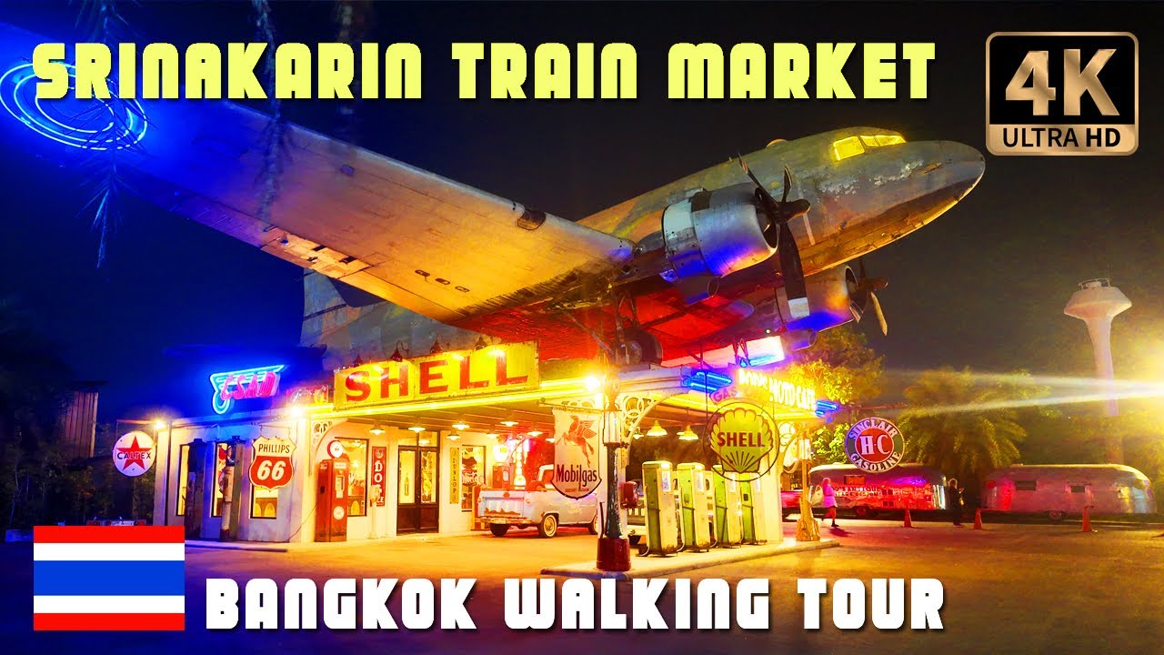 Train Night Market Srinakarin Walking Tour, Bangkok Thailand - April 2025 - [4K HDR] With Captions