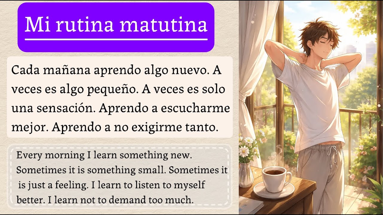LEARN SPANISH with Simple Story for beginners (A1–A2) – My Morning Routine | Mi rutina matutina