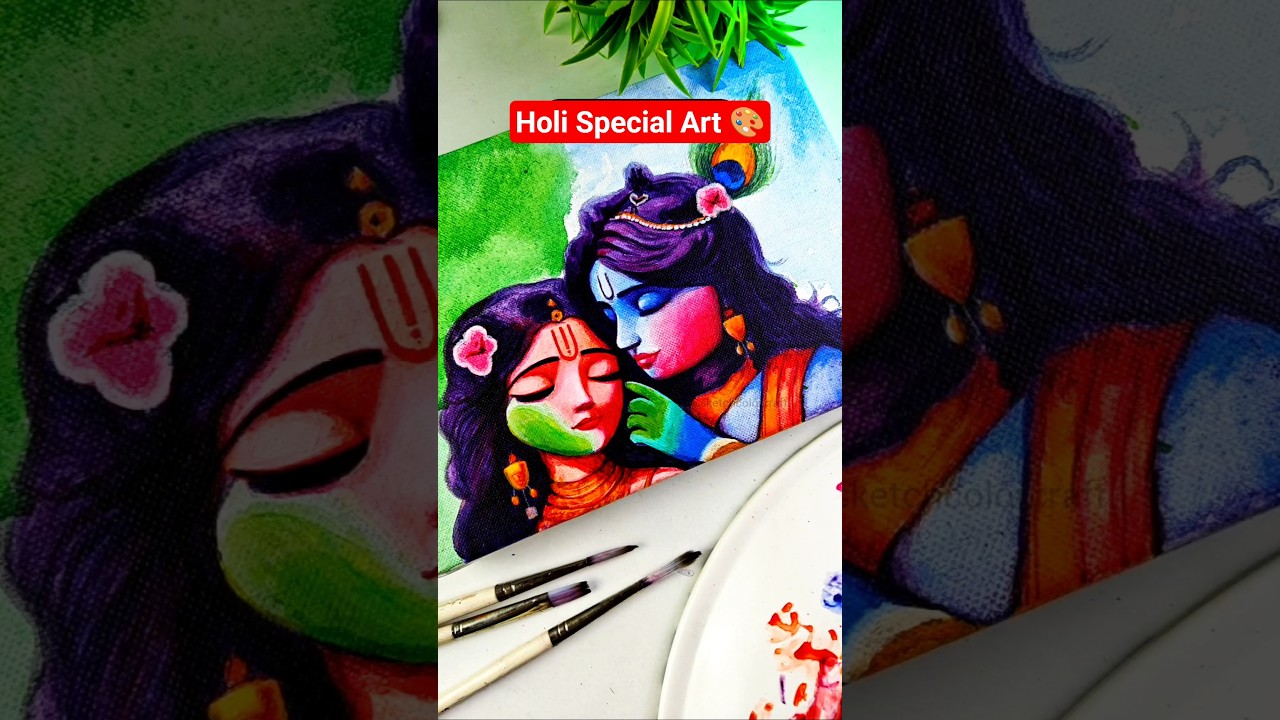 Krishna Holi Drawing 🫟 #shorts #holi #krishna #art #drawing #hyperrealism