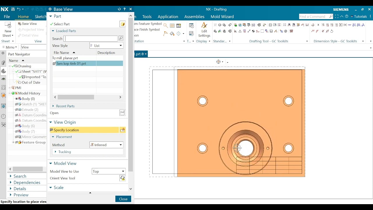 Bản vẽ chi tiết-NX-Drafting-6- xuất bản vẽ các hình chiếu trong NX 1980 khi chưa tạo Template