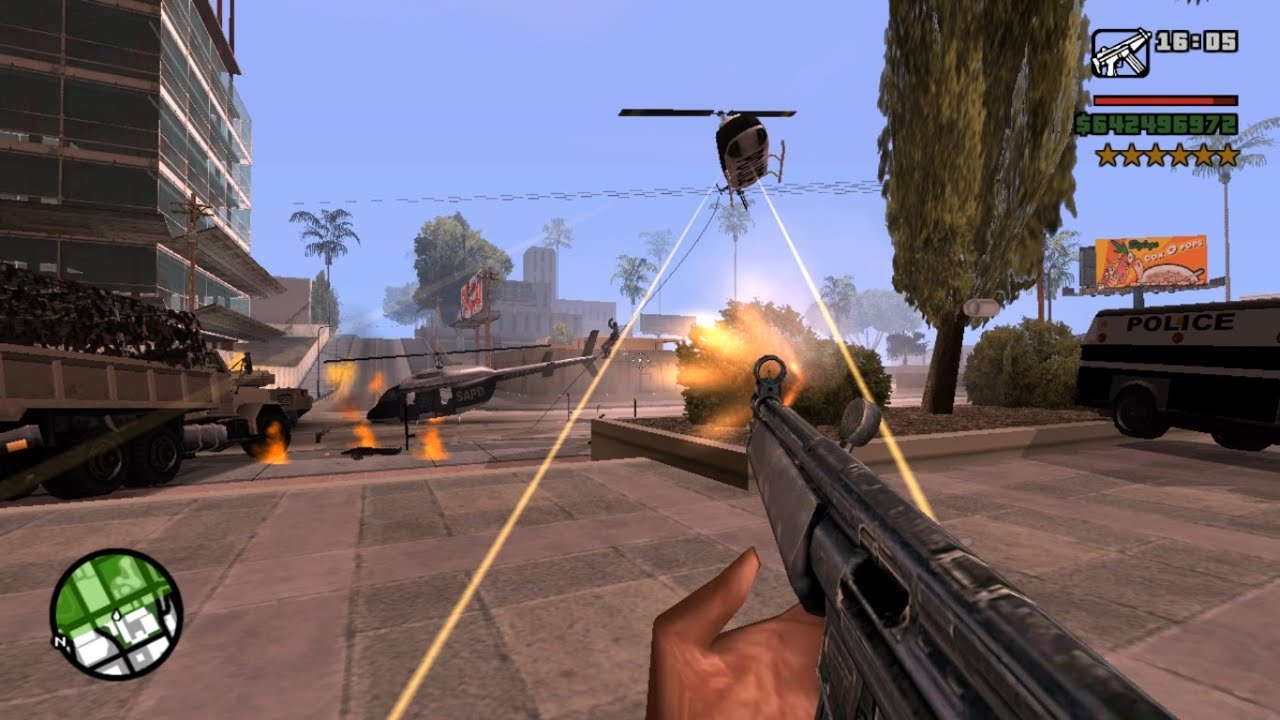 GTA San Andreas Cj's First Person Shootout + Six Star Wanted Level Escape