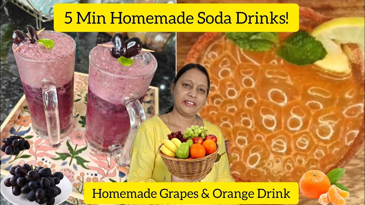 2 Refreshing Summer Soda Drinks 🍇🍊 | Grapes & Orange Sparkling Drink | 5 Min Recipe| Easy Mocktails 