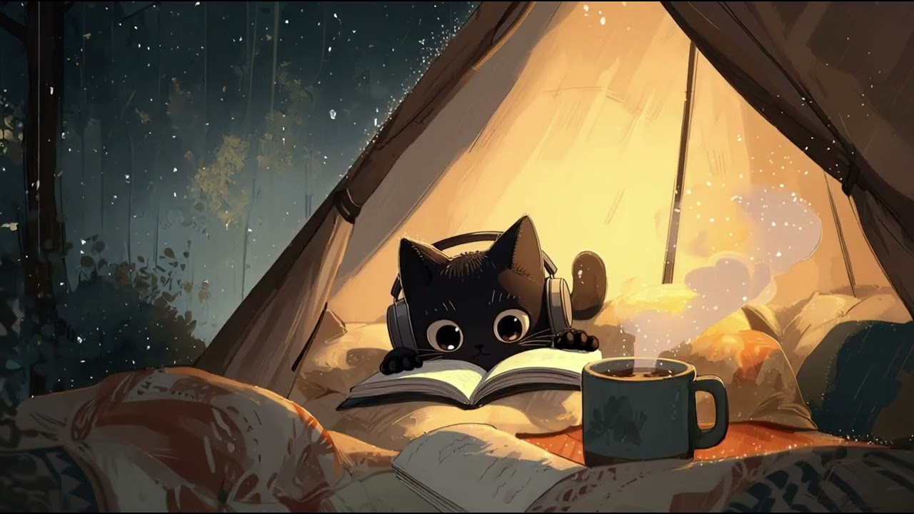 Cozy Rain Inside a Camping Tent 🌧️헤드셋 끼고 책 읽는 고양이 | Sleep & Study ASMR (4 Hours)