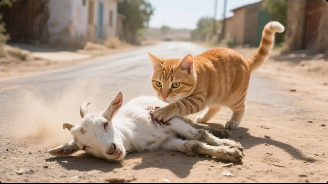 😱 Hero Mother Cat Rescues DYING Goat & Orphan Kitten | Shocking Ending With HUGE Peaches!🐾❤️