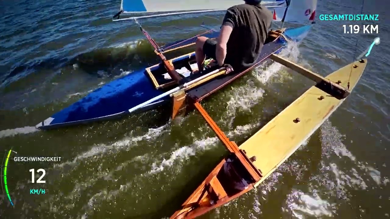 Folding Kayak with outrigger. First time Laser Sail (5.7 m2)