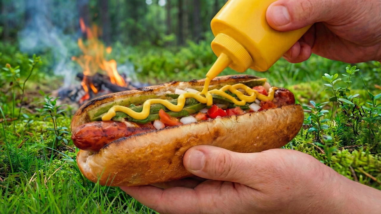 Chicago-Style Hot Dog Made From Scratch | Outdoor Campfire Cooking