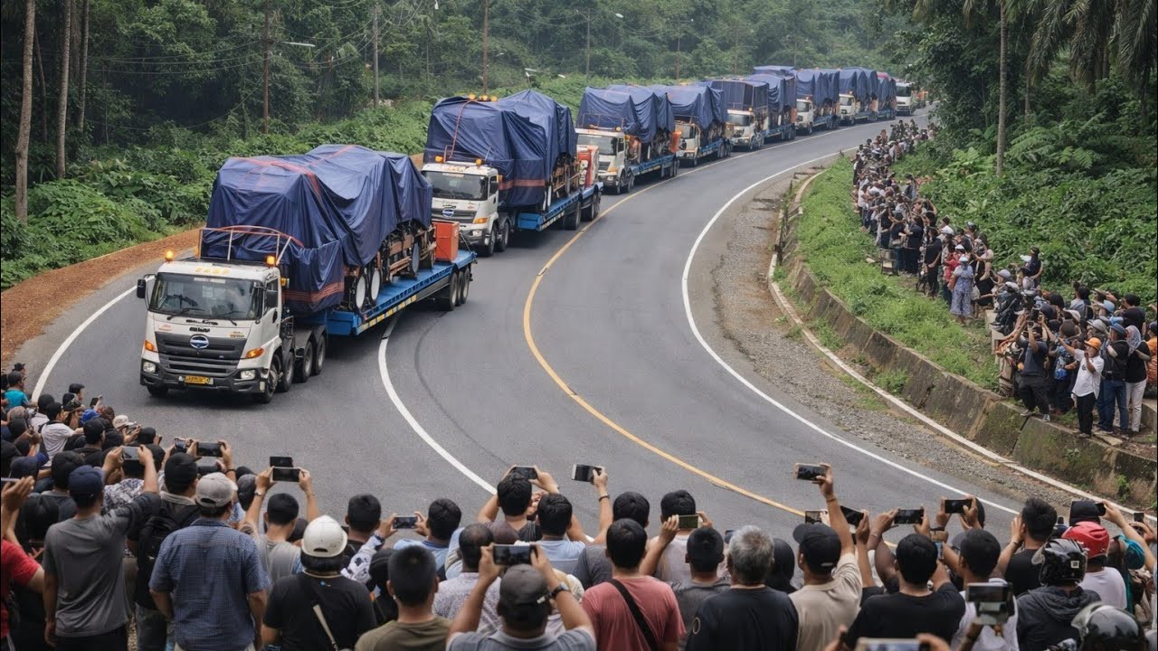 Rombongan Trailer Membawa Proyek Tambang melintasi bukit kodok