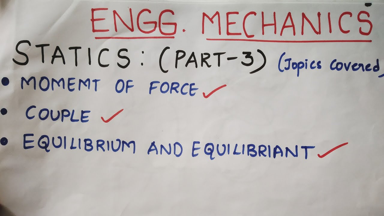 Moment of force| Couple|Equilibrium and Equilibrant- Engineering Mechanics
