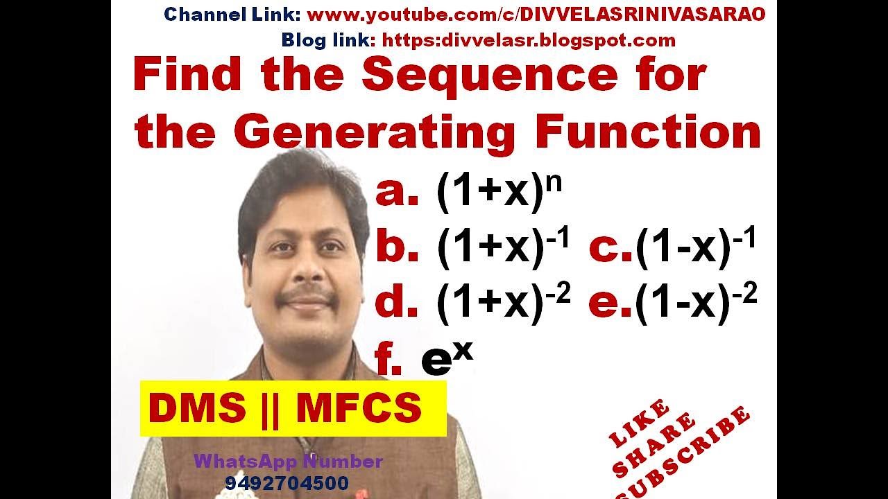 Find the Sequence generated by given Generating function || Generating Sequence || DMS || MFCS