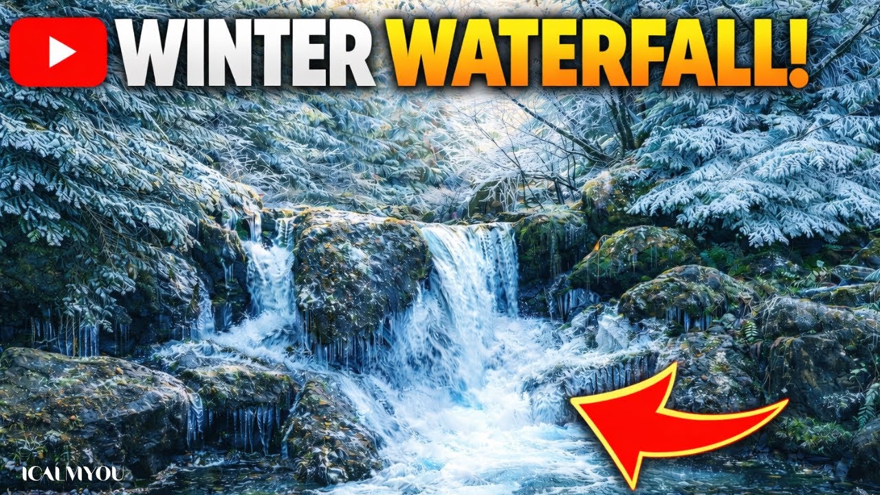 4K HDR Snowy Stream - Winter Forest Scenery & Brook Sounds - Snowfall & Flowing Water - Relax Sleep