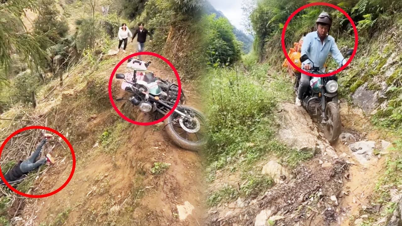 The motorcyclist crashed and overturned after navigating 18 consecutive turns on a downhill road.