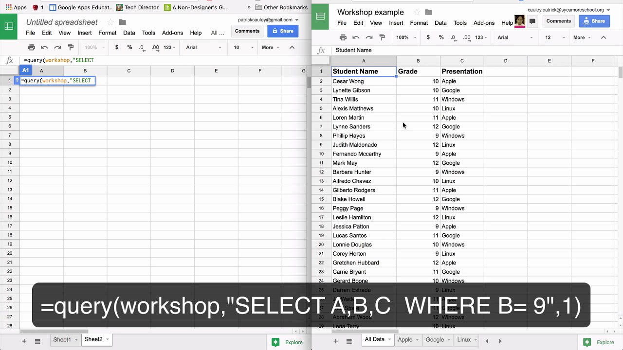 Google Sheets - How to use the query function